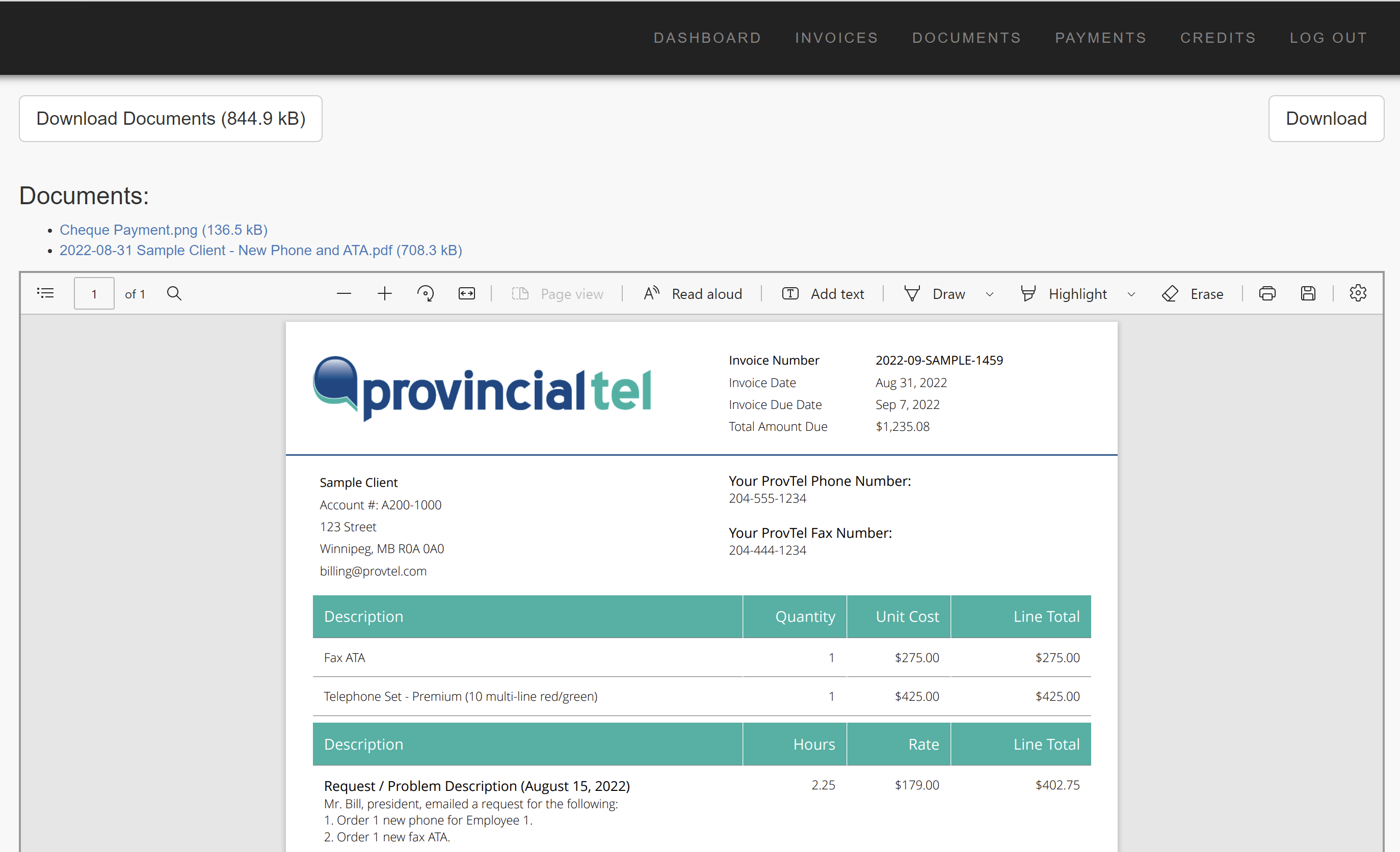 Client Portal - Invoice Viewer - With Documents