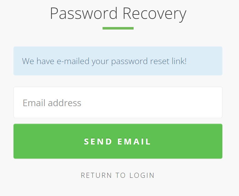 Client Portal - Step 2: Password Recovery - Link Sent